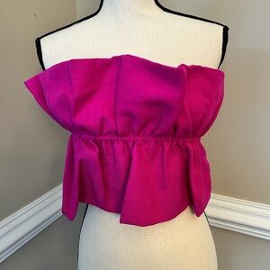 Pink Strapless Top with Peplum Style Front